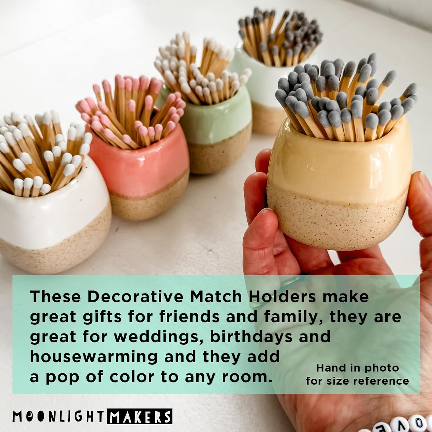 Moonlight Makers Decorative Match Holder with Striker (Pink), 50 Matches Included, Ceramic Matches Holder, Matches in a Jar with Striker, Cute Home Decor, Sweet Gift for Her