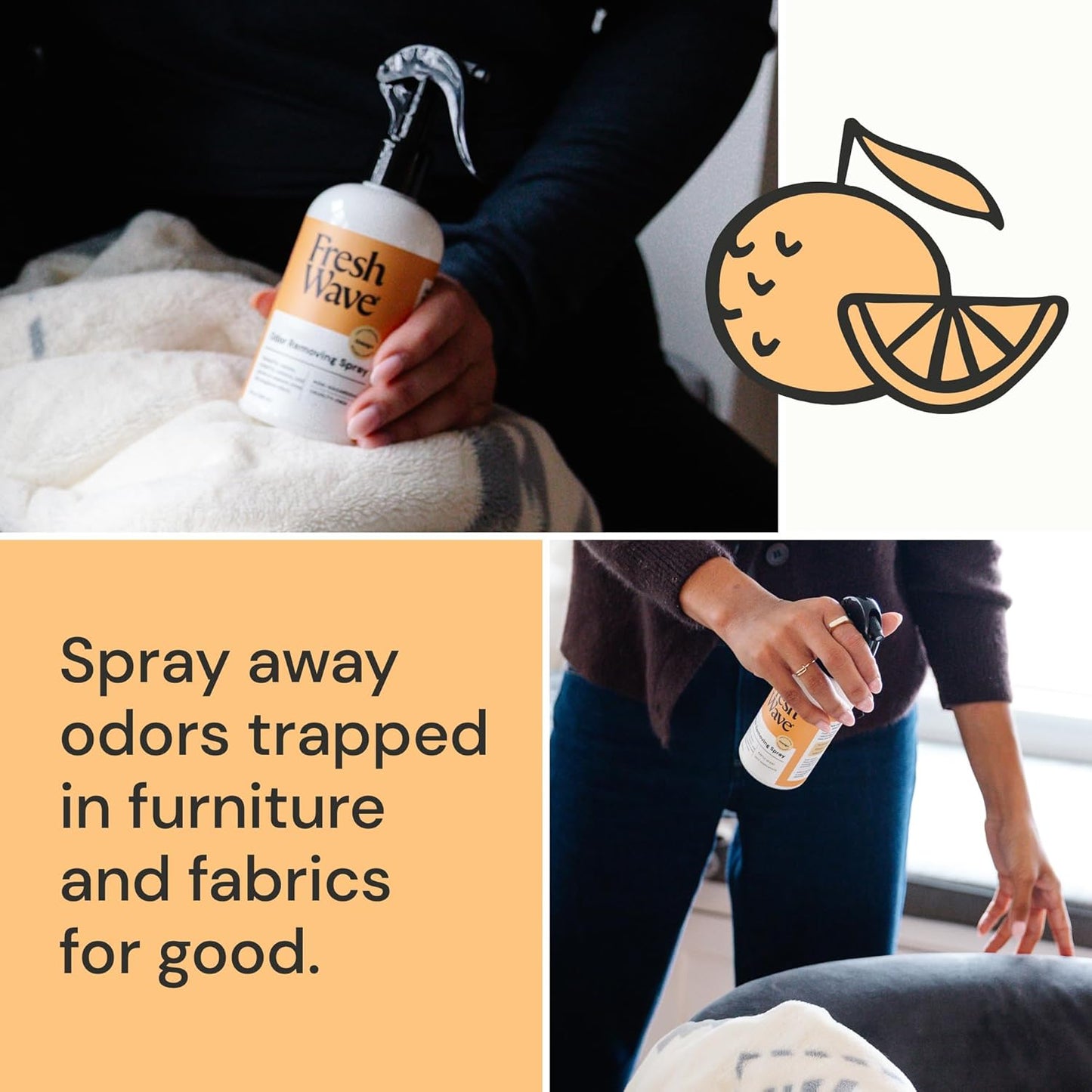 Fresh Wave Orange Scent Odor Removing Spray, 8 fl. oz. | Pack of 2 | Odor Absorber for Home, Furniture, Fabrics & Trash | Safer Odor Relief