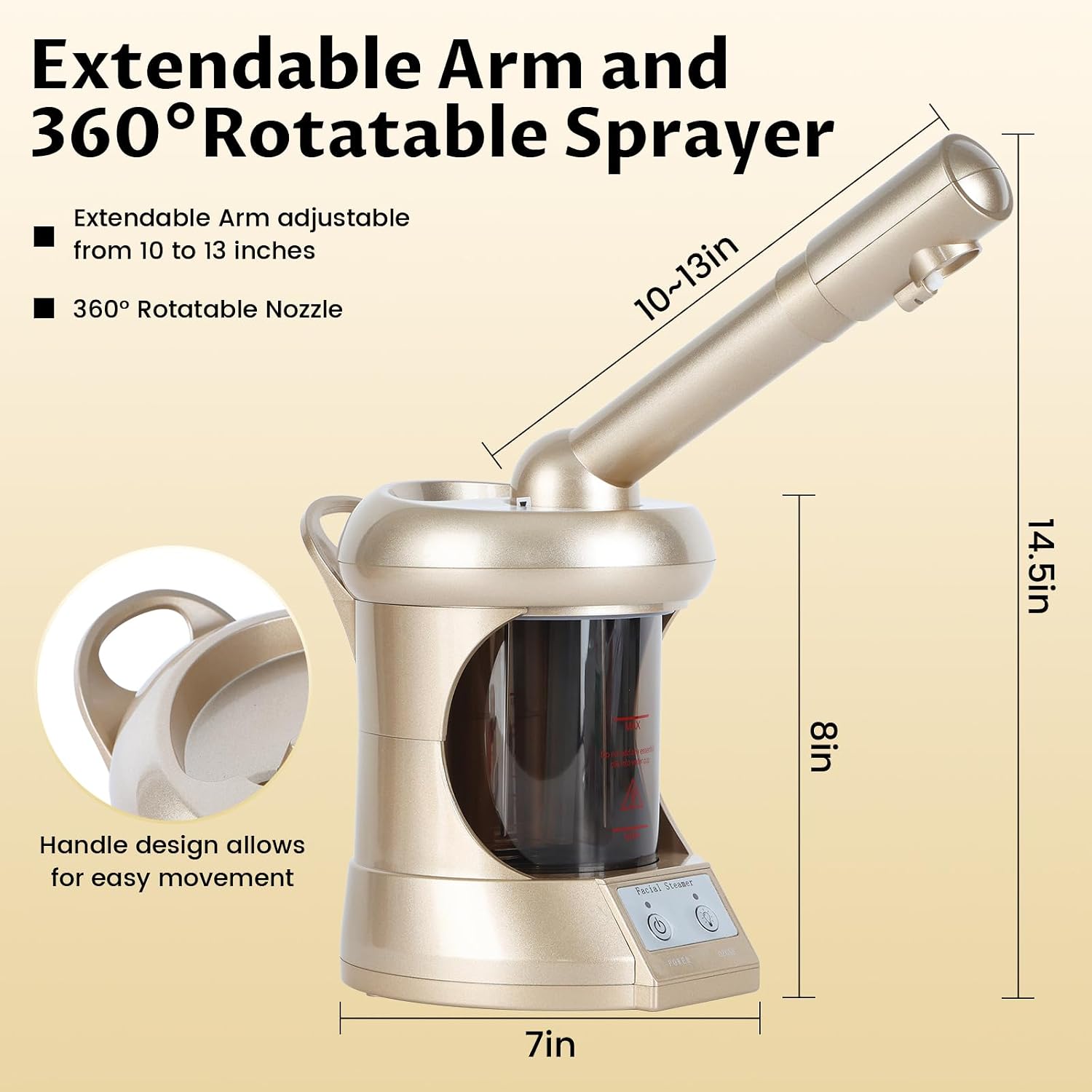 Facial Steamer Professional with More Steam for Deep Cleansing and Hydration, Face Steamer Featuring extendable arm, Steamer for Facial for Beauty, Spa and Home Use, Champagne Gold
