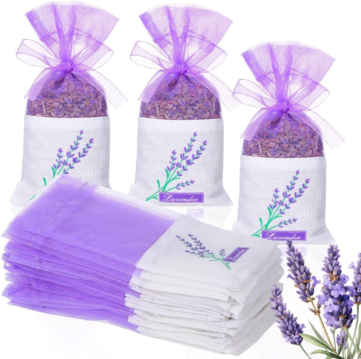 75Pcs Empty Lavender Sachet Bags, Purple Organza Drawstring Pouches for Dried Flowers, Potpourri and Closet Storage, Wedding Party Gift, Jewelry and DIY Crafts