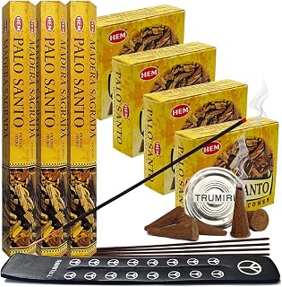 Palo Santo Incense Sticks and Cones Variety Pack with Burner Holder Bundle from Hem Incense Trumiri for Smudging and Aroma