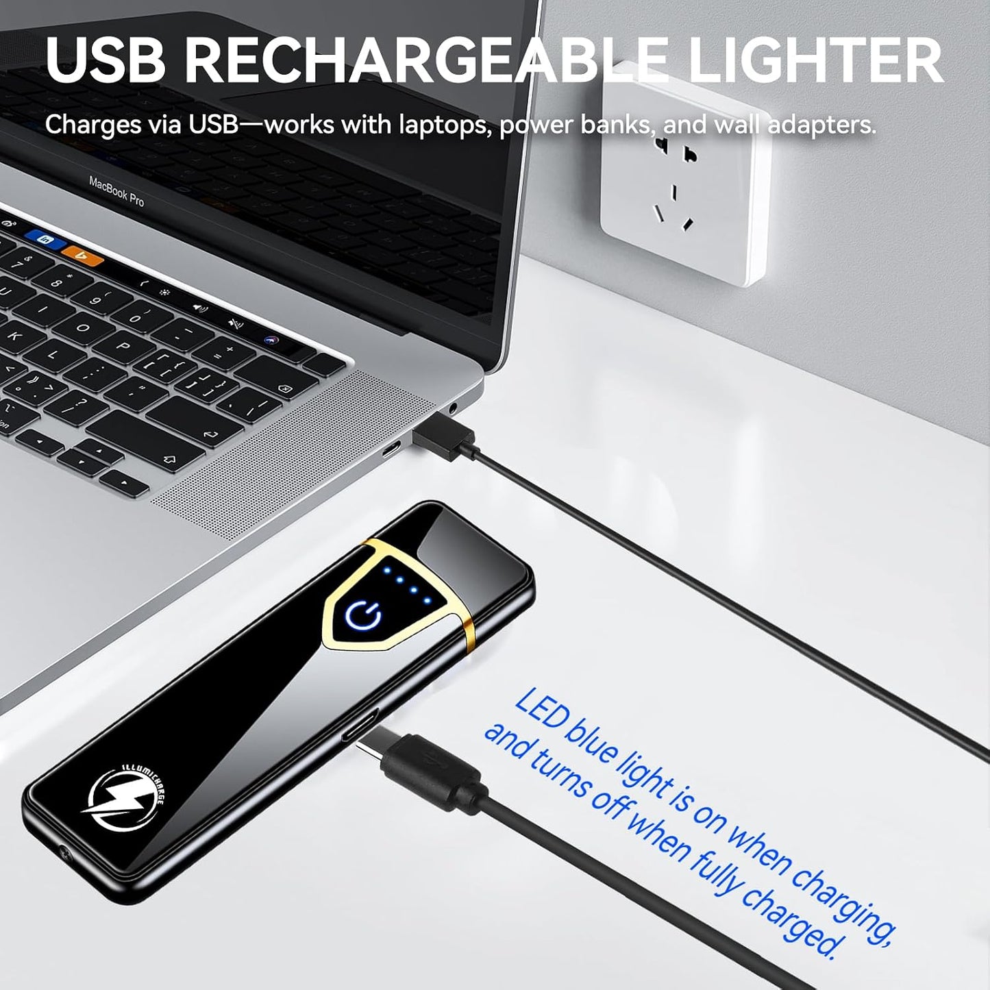 Touch Electric Lighter - USB Rechargeable, Windproof Coil Lighter with Auto Safety Shut-Off, Elegant Compact Design, Ideal for Gifting (Silver Ice)