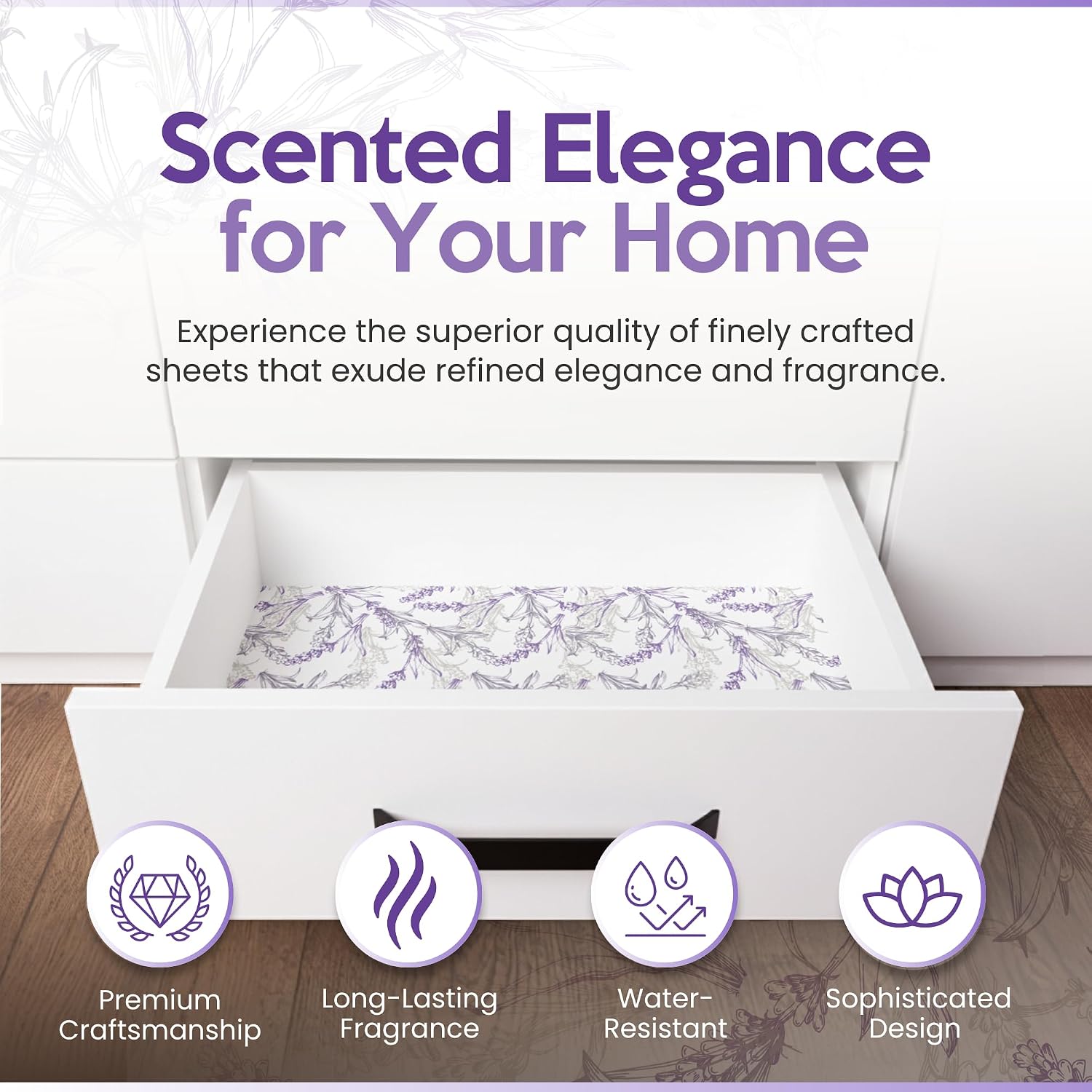 Lavender Scented Drawer Liners for Dresser Drawers (10 Large Sheets, 19.7" x 14.4") - Non Adhesive Drawer Paper Liner for Bedroom Dresser & Closet Shelves by Linda’s Essentials