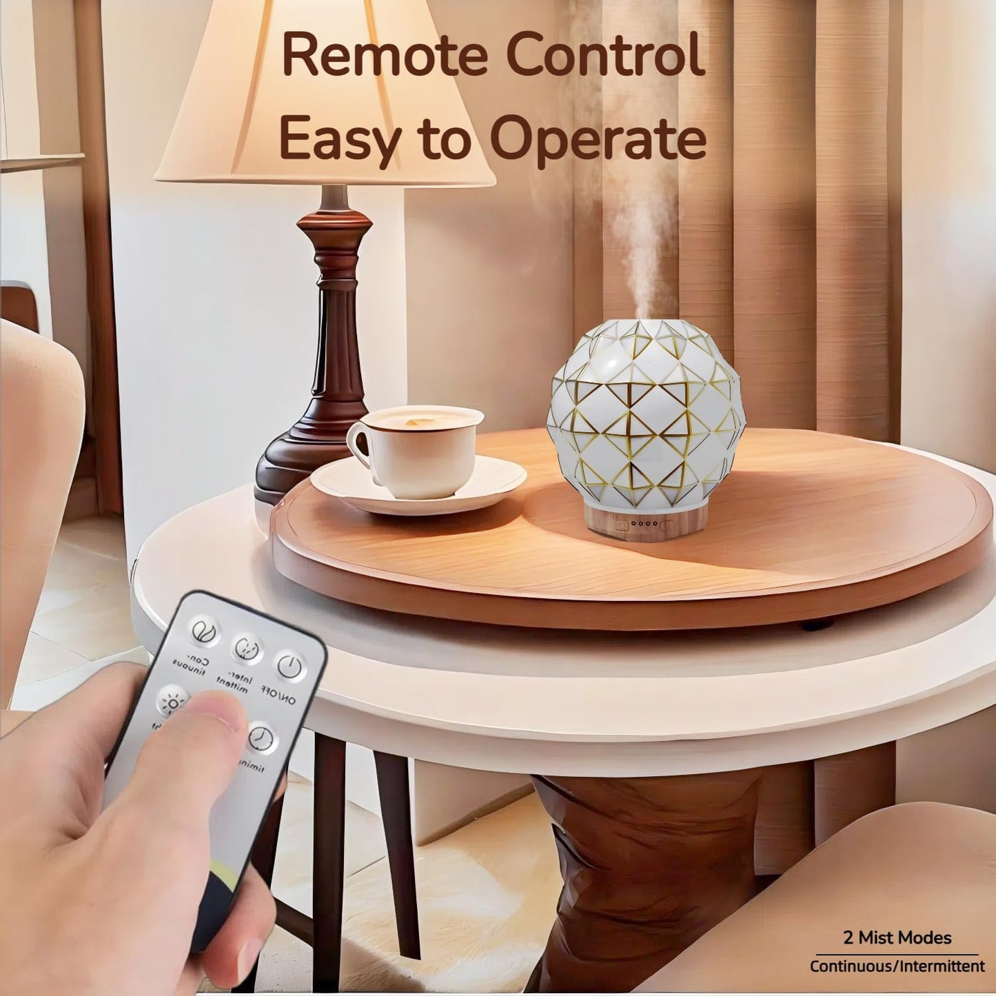 Essential Oil Diffuser, 100ML Handcrafted Glass Aromatherapy Diffuser with 7 Color LED Lights, Remote Control, Cool Mist Humidifier, Timed Mist, Auto Shut-Off (White)