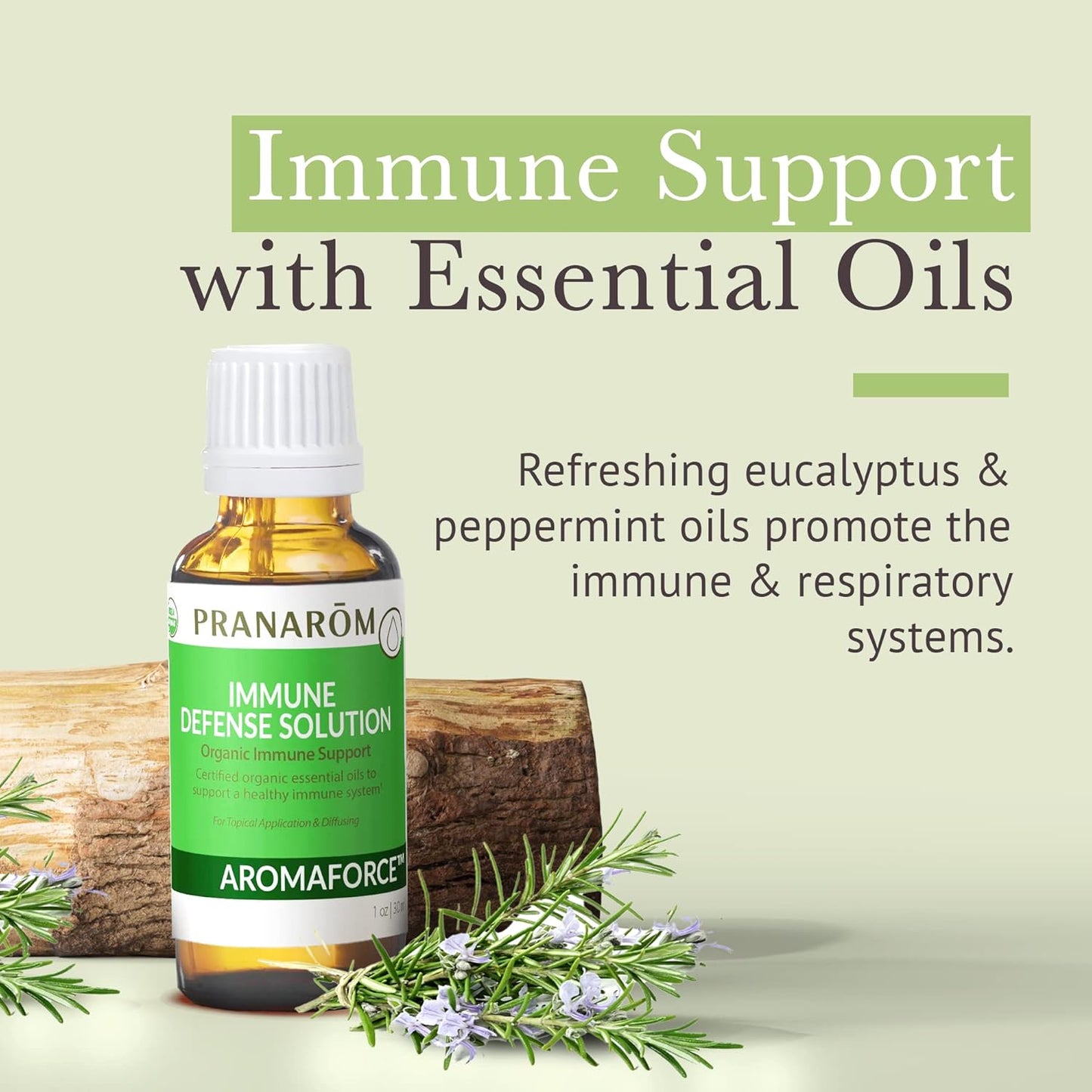 Pranarom - Aromaforce Immune Defense Solution - Eucalyptus, Rosemary, Peppermint, Corriander, and Clove Bud - 100% Pure Essential Oil Blend | USDA and ECOCERT Certified Organic (30ml)