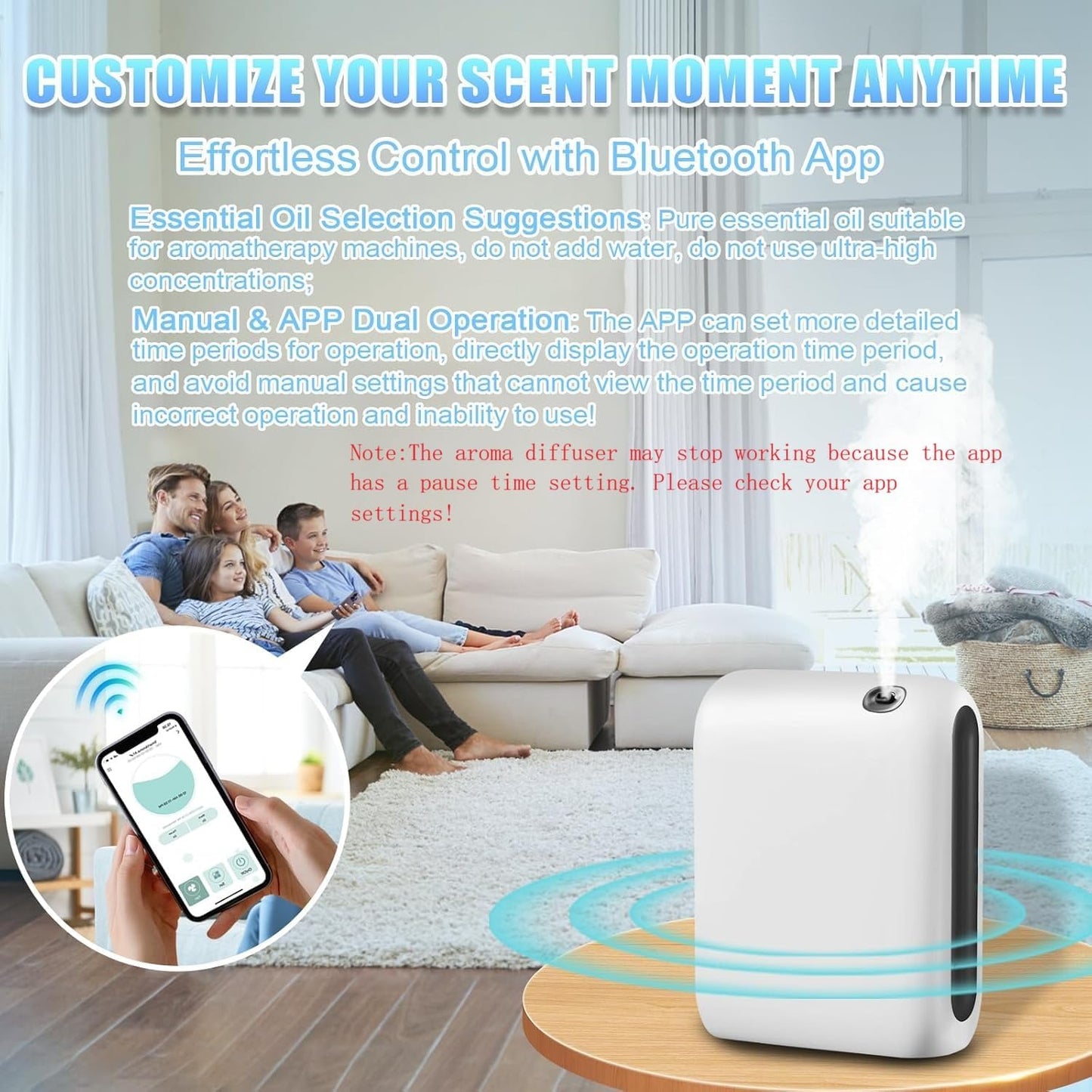 Waterless Diffuser for Home, Scent Air Machine for Home with Bluetooth-Connected 200ML, Whole House Air Freshener,App Control Hotel Collection Diffuser for Large Room, Office, Yoga Room, Livingroom