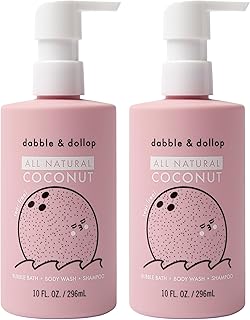 Dabble & Dollop Coconut Kids 3-in-1 Body Wash, Shampoo & Bubble Bath – Tear-Free, Gentle, Natural-Origin, Hypoallergenic and Safe for Sensitive Skin (10 fl oz, Pack of 2)