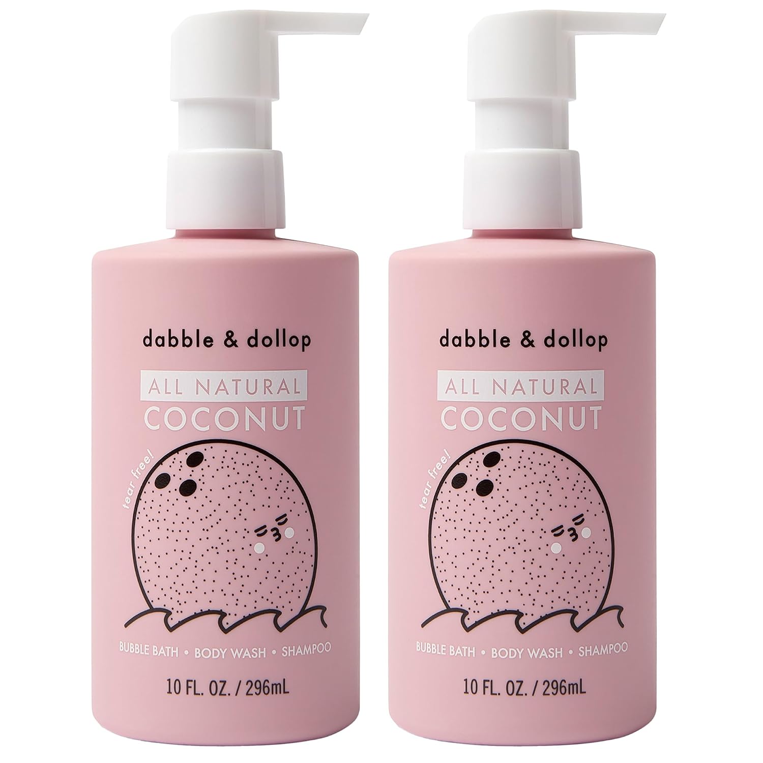 Dabble & Dollop Coconut Kids 3-in-1 Body Wash, Shampoo & Bubble Bath – Tear-Free, Gentle, Natural-Origin, Hypoallergenic and Safe for Sensitive Skin (10 fl oz, Pack of 2)