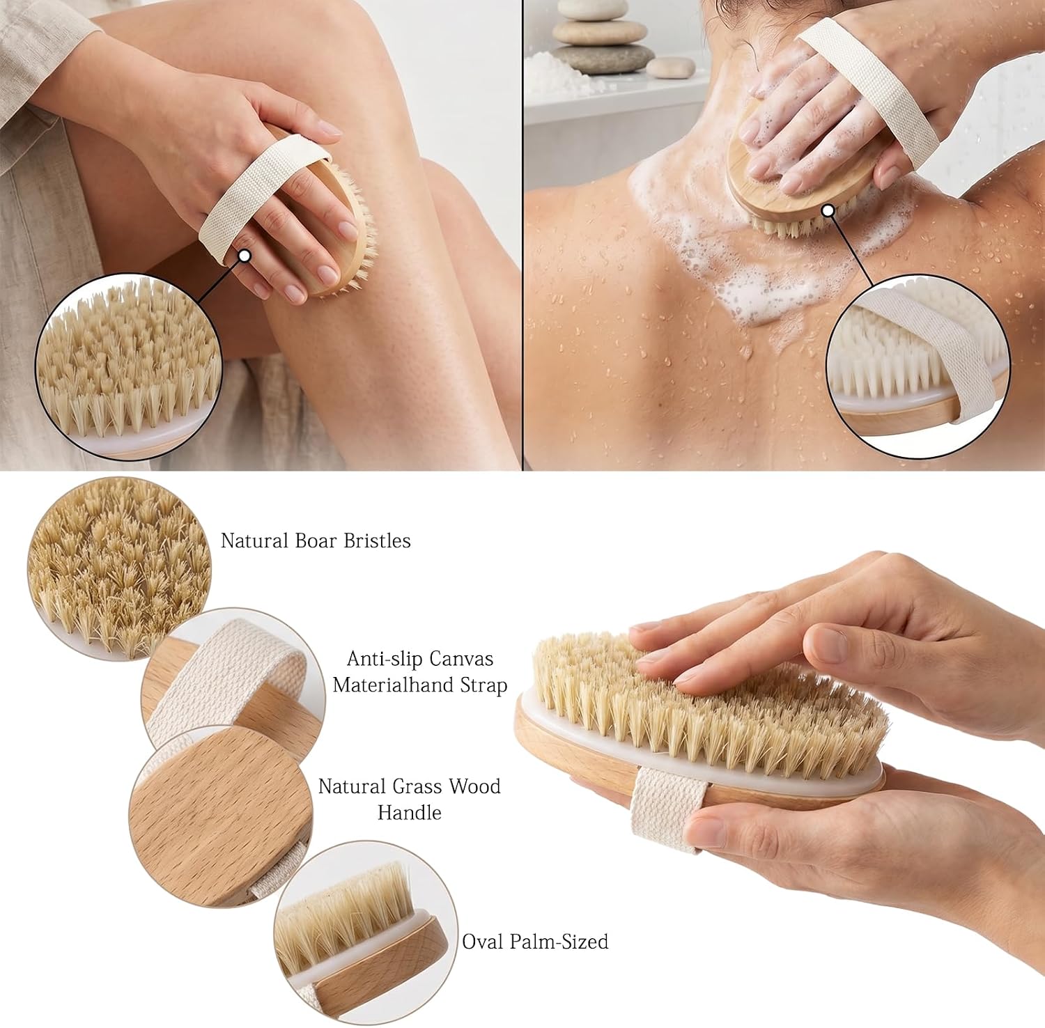 Tongcloud 3 Pack Dry Brushing Body Brush Natural Bristle Exfoliating Brush with Massage Nodes for Improving Skin Health