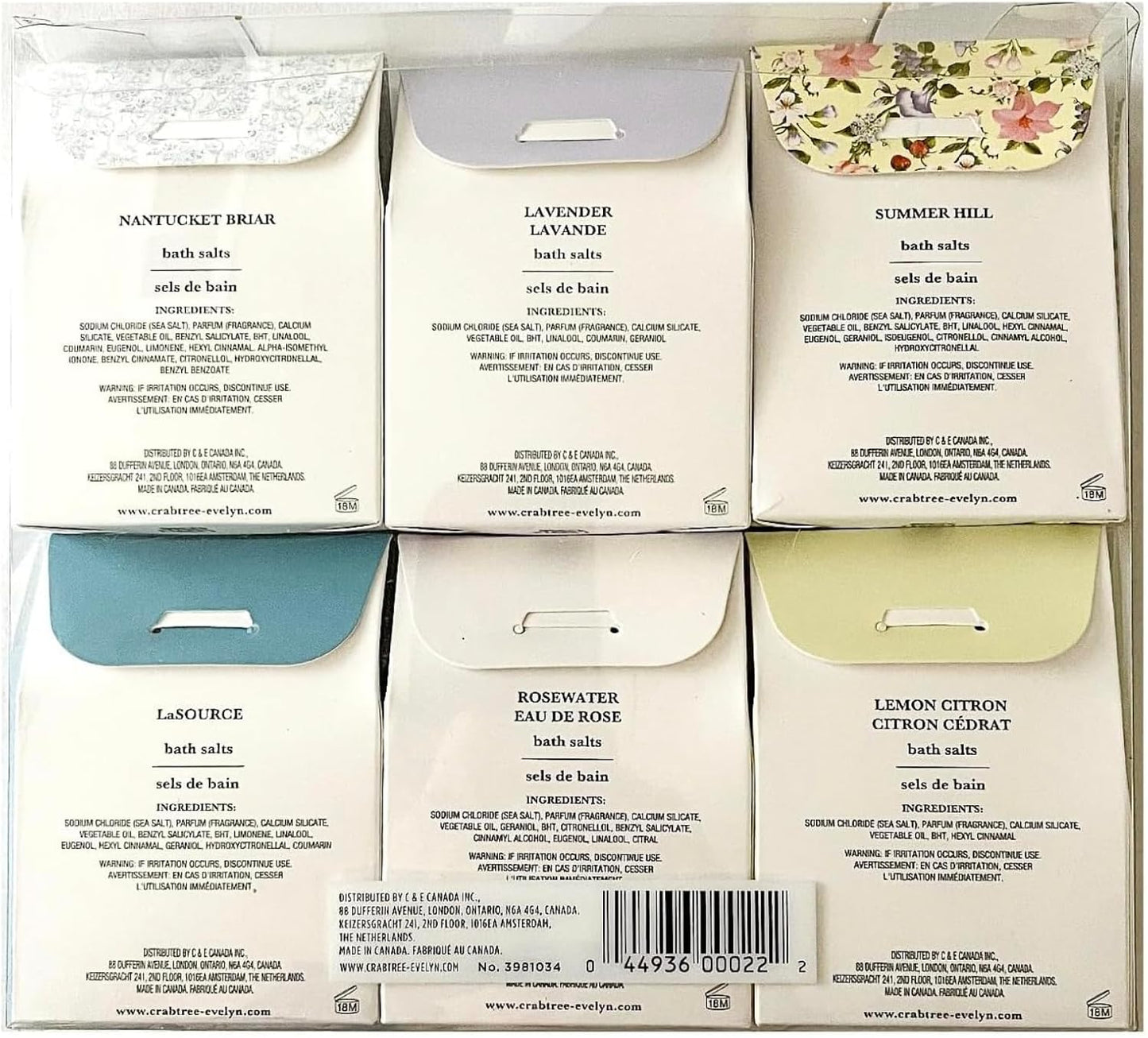 Crabtree & Evelyn Bath Sea Salts Aromatherapy Spa Variety (Summer Hill, Lavender, Nantucket Briar, LaSource, Rosewater, Lemon Citron) 6 X 3.5 oz
