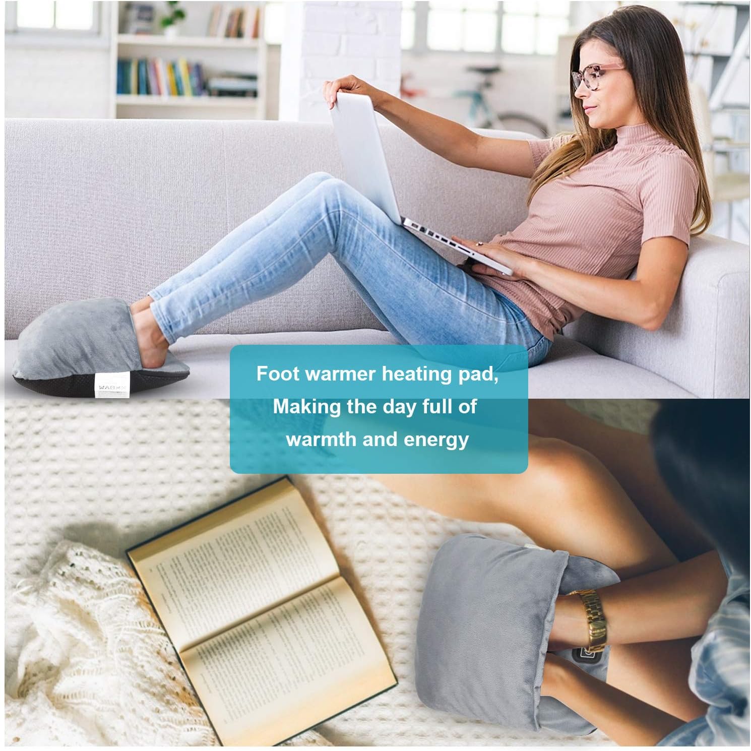Electric Heated Foot Warmer with Massage,Vibration and Heating,Soft Plush Fabric & USB Fast Heating Pad for Women and Men,Relieve Foot Pain Soreness