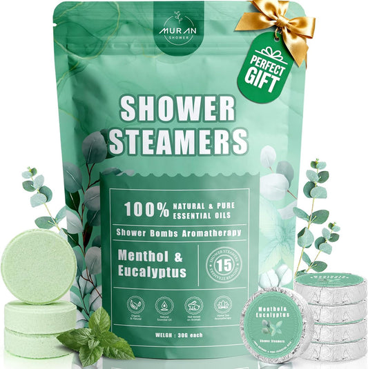 Shower Steamers Aromatherapy 15-Pack Shower Bombs Gifts for Wife, Organic Menthol &amp; Eucalyptus for Shower Natural Essential Oil,Christmas Stocking Stuffers Gifts for Mom Wife Women Men Stress Relief
