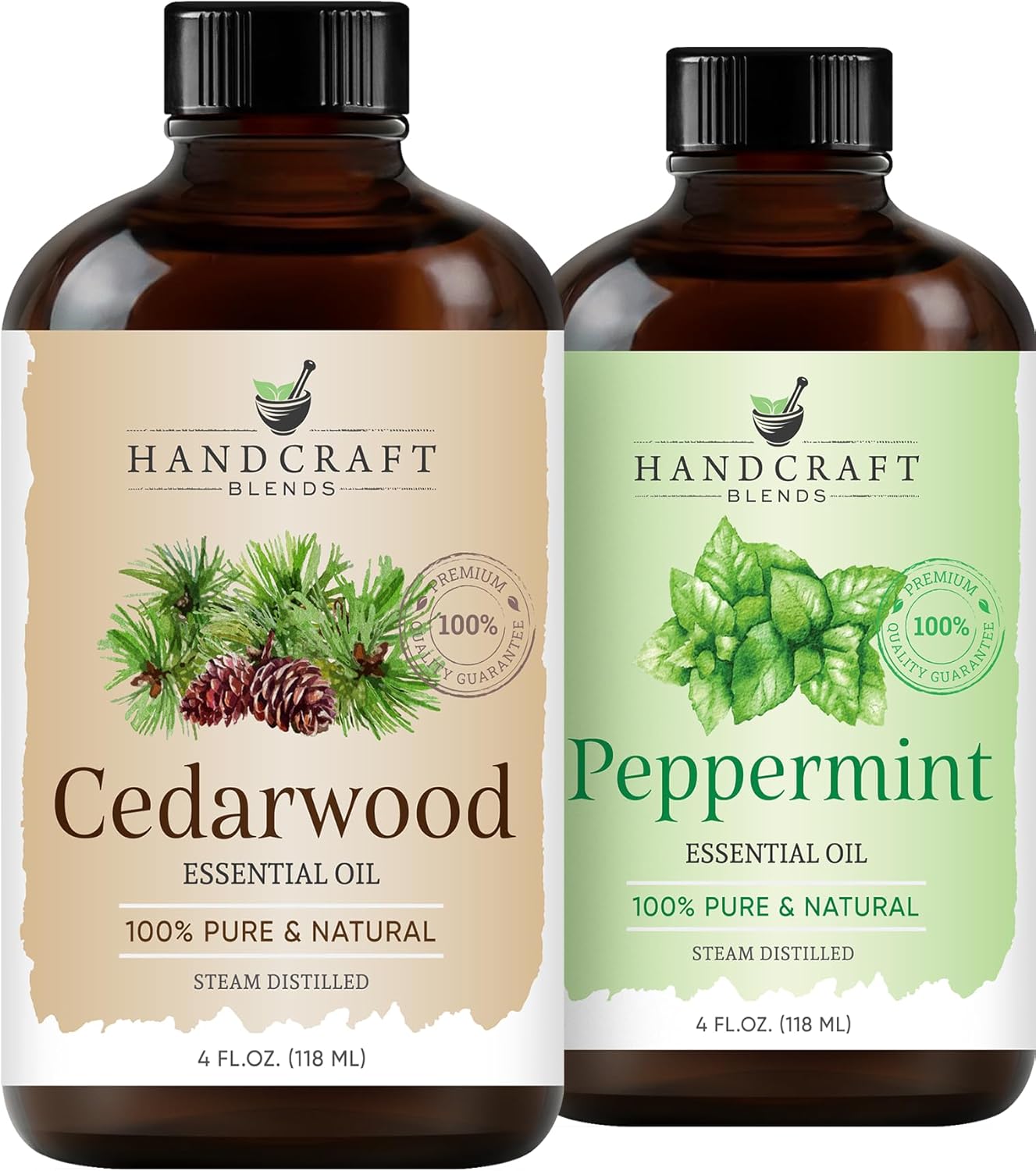 Handcraft Blends Cool Woods Set: Peppermint and Cedarwood Essential Oils – (2 x 4 Fl Oz) – 100% Pure & Natural – for Diffuser, Aromatherapy, and DIY Projects
