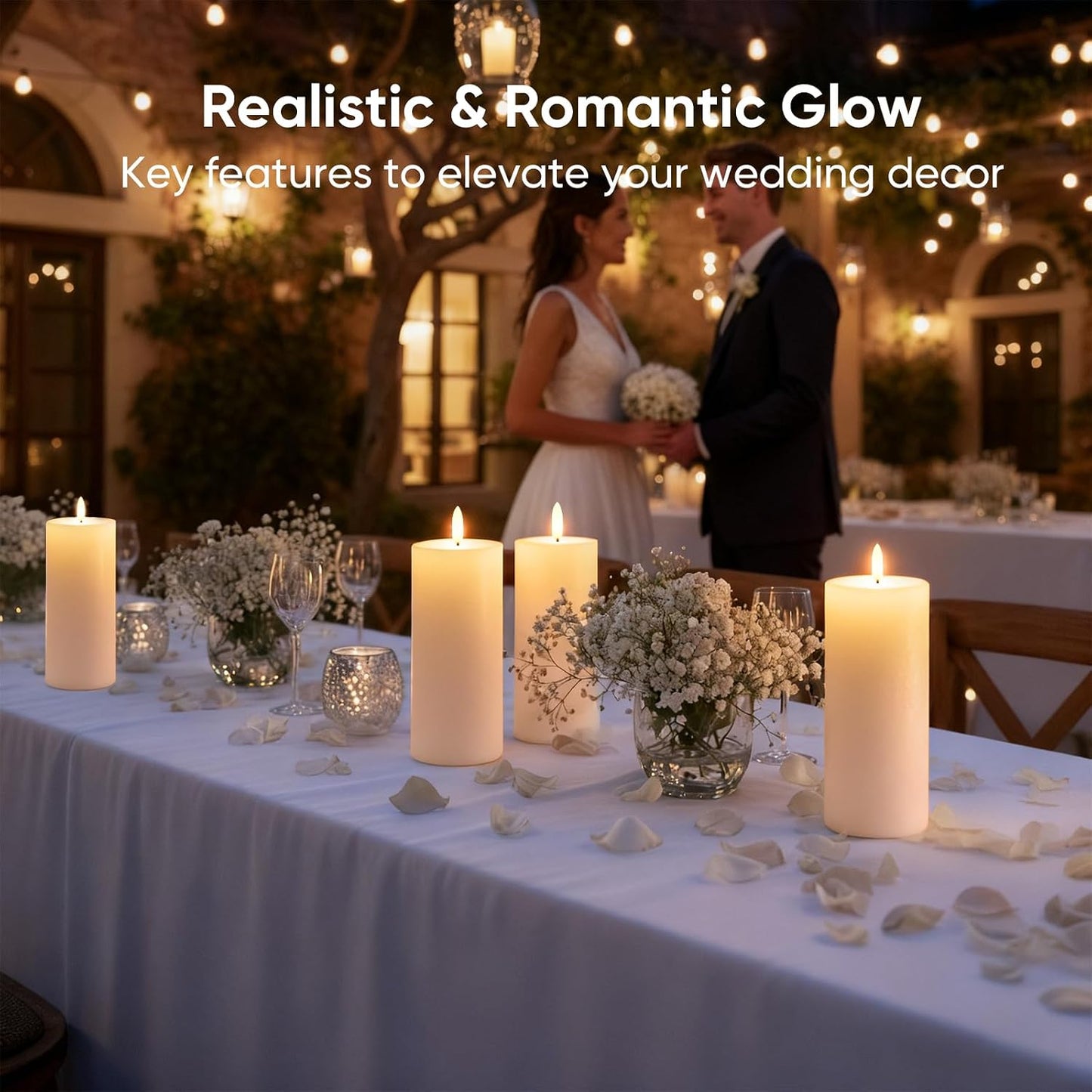 4"x10" Large Outdoor Flameless Candles, Waterproof Battery Operated LED Pillar Candles with Remote & Timer for Patio Porch Lanterns, Set of 2, White