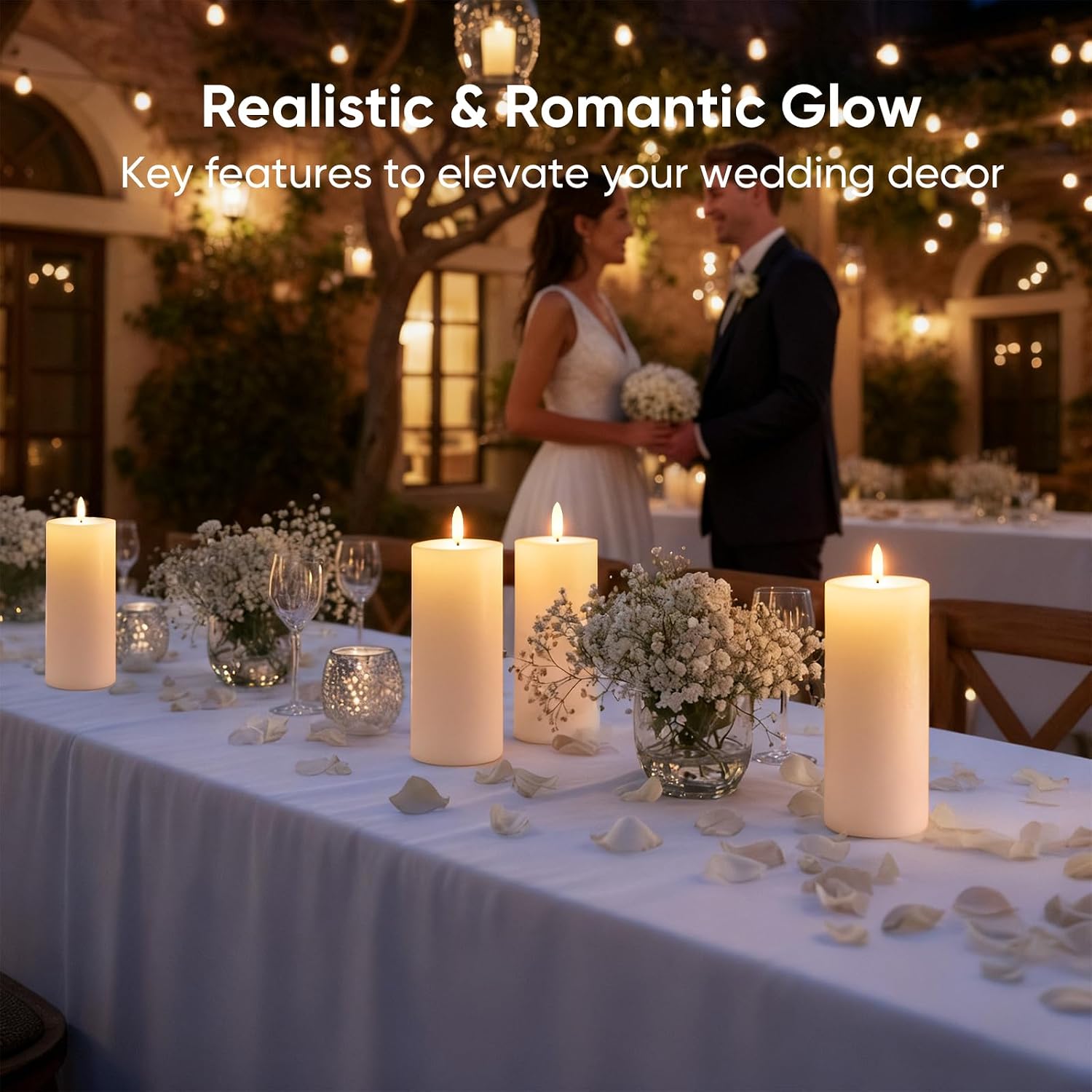 4"x10" Large Outdoor Flameless Candles, Waterproof Battery Operated LED Pillar Candles with Remote & Timer for Patio Porch Lanterns, Set of 2, White