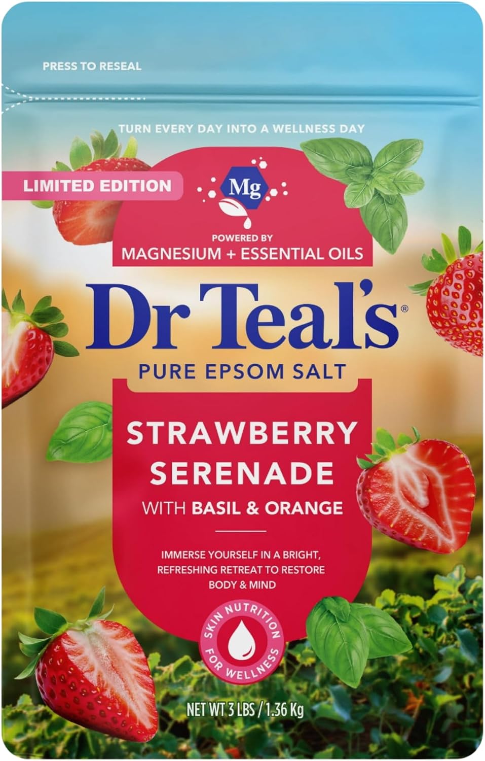 Dr Teal's Limited Edition Strawberry Serenade Pure Epsom Salt and Foaming Bath Set with Basil & Orange
