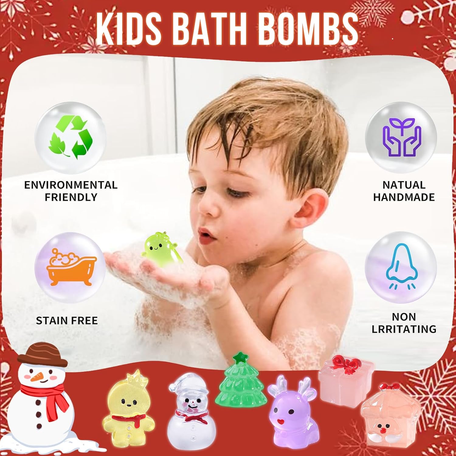 Christmas Bath Bombs for Kids Apple Bath Bombs with Christmas Luminous Mini Resin Toys Inside Christmas Toys All Natural Bath Bomb Christmas Gifts Kids Skin Care Bathbombs
