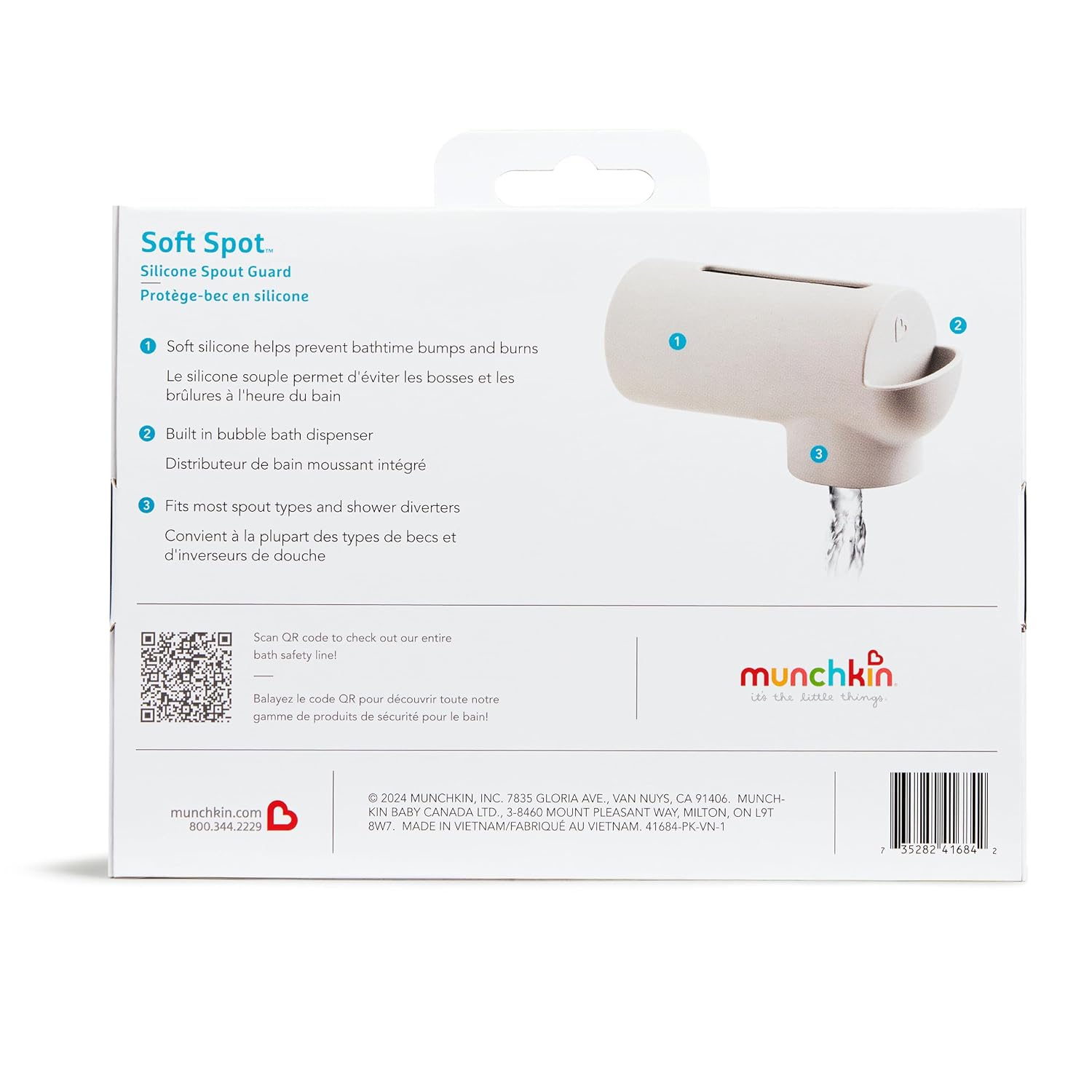 Munchkin® Soft Spot™ Bath Spout Cover for Baby, Bathtub Guard with Built-in Bubble Bath Dispenser, Silicone, Grey