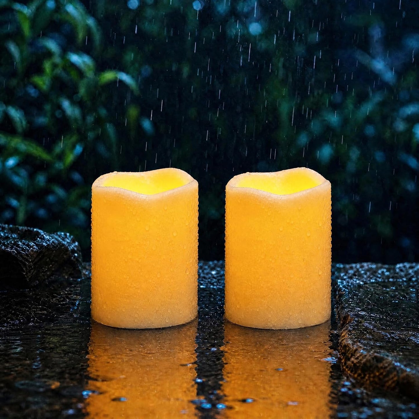 Homemory Outdoor Waterproof Flameless Candles with Auto Light Sensor, Flickering LED Pillar Candles, Dusk to Dawn Battery Operated Fake Candles Lanterns, Porch, Patio, Garden Decor, 3"x4", Set of 2
