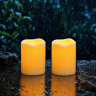 Homemory Outdoor Waterproof Flameless Candles with Auto Light Sensor, Flickering LED Pillar Candles, Dusk to Dawn Battery Operated Fake Candles Lanterns, Porch, Patio, Garden Decor, 3"x4", Set of 2