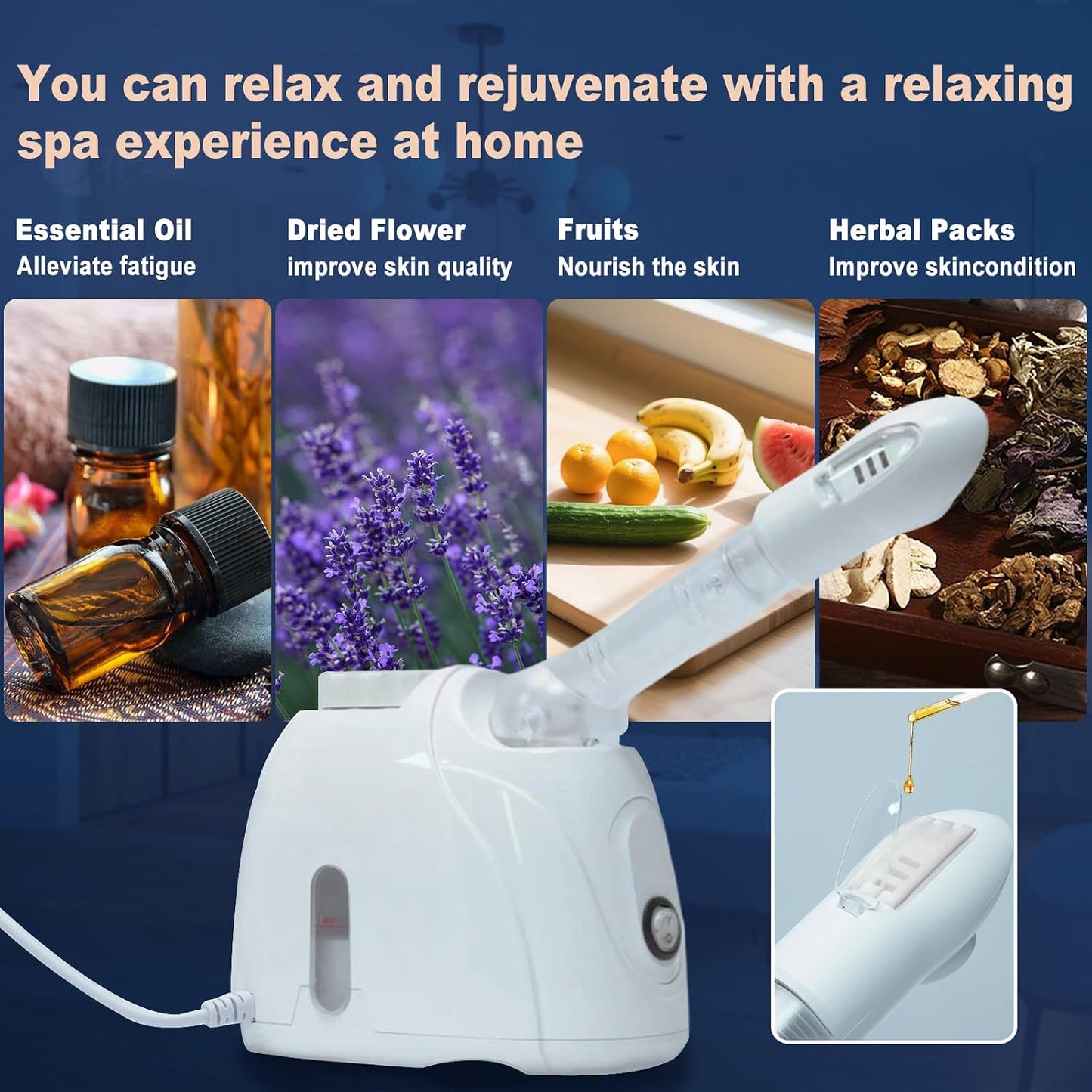 Facial Steamer Nanometer Fine Mist Face Steamer for Facial Deep Cleaning, 360°Can Rotate The Arm，10 Minute Home Facial Spa Mist, Design for Personal Care Use At Home Or Salon Barber