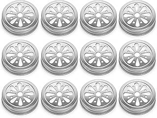 Sunshine Mason Co. Daisy Flower Cut Vintage Farmhouse Mason Jar Lids 12 Pieces, Silver