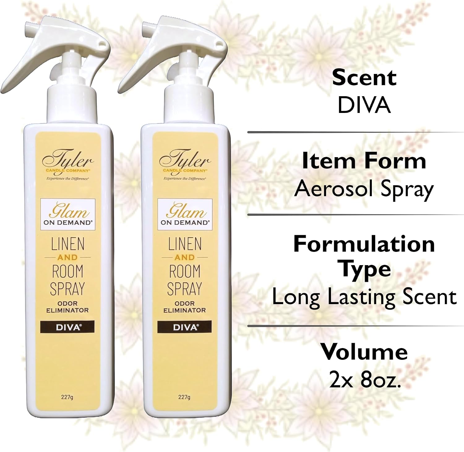 Tyler Glam on Demand - Diva Scent Linen and Room Spray 2 Pack - Air Freshener and Odor Eliminator Bundle with Stain Remover Pen - Laundry Bundle