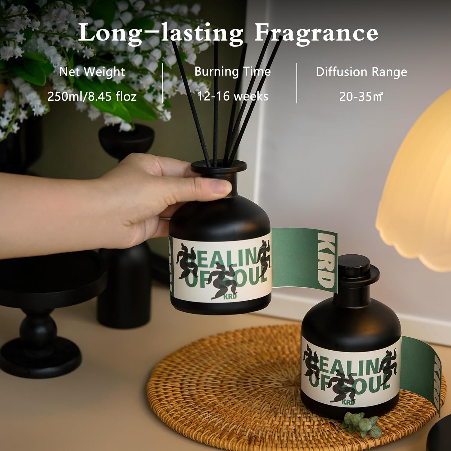 KRD Tomato Leaf Room Scent Diffuser, 3.38 fl oz Natural Rattan Sticks Fragrance Oil, Elegant Housewarming Gift for Women Green Decor