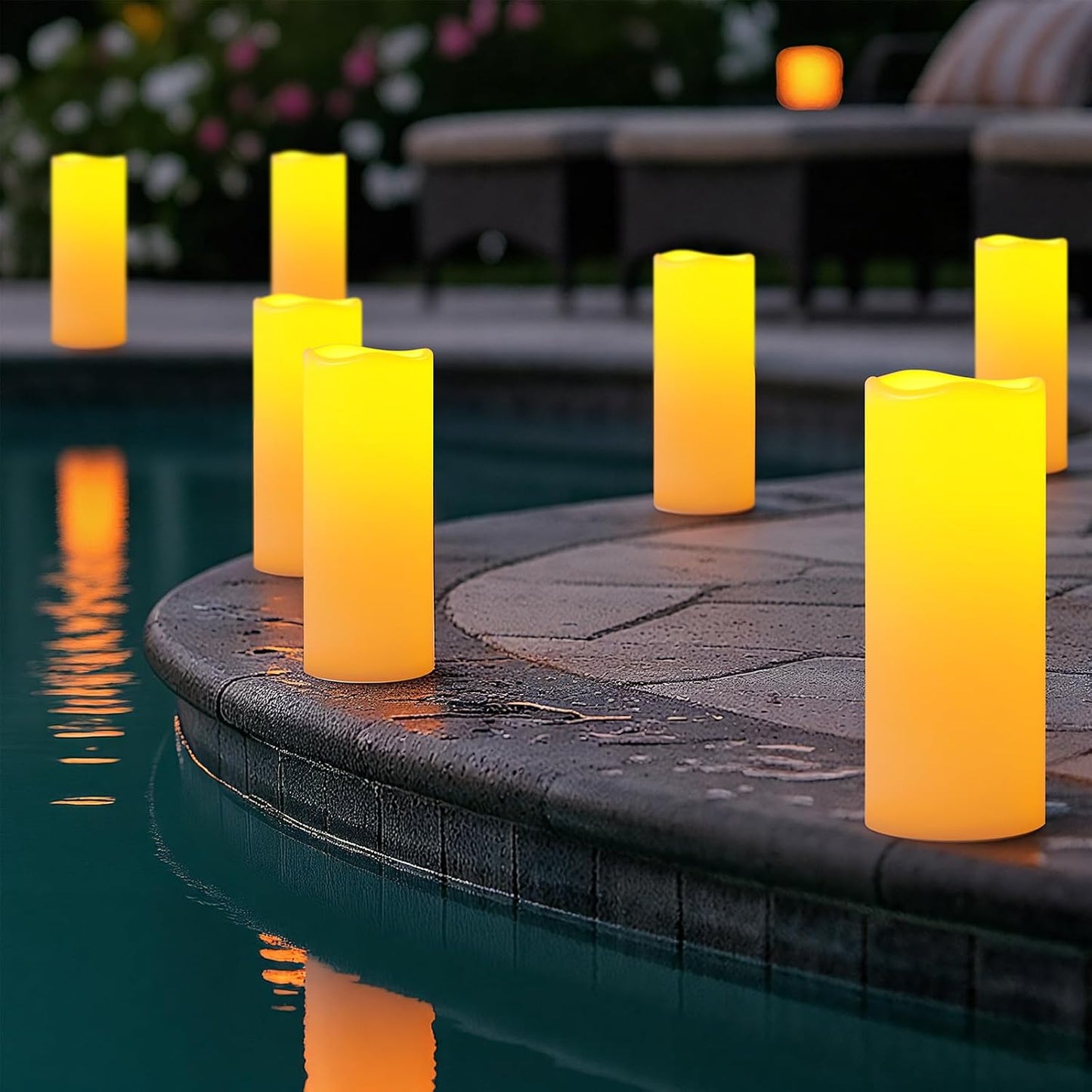 Amagic 2 Pack 10" x 4" Outdoor Plastic Electric flameless Candles with Remote Control and Timer, Battery Operated Flickering LED Pillar Fake Candle for Home, Wedding Decor, Ivory