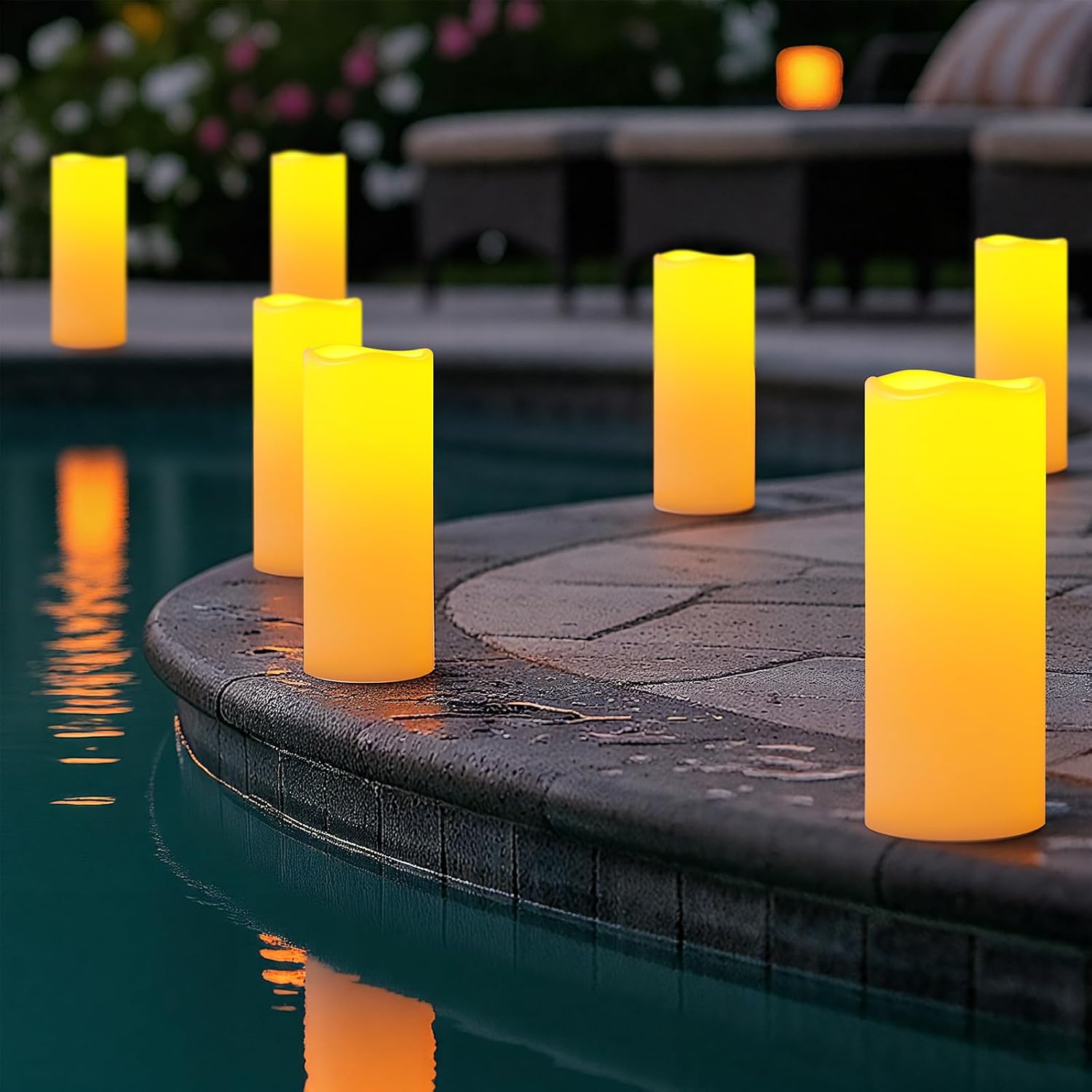 Amagic 2 Pack 10" x 4" Outdoor Plastic Electric flameless Candles with Remote Control and Timer, Battery Operated Flickering LED Pillar Fake Candle for Home, Wedding Decor, Ivory