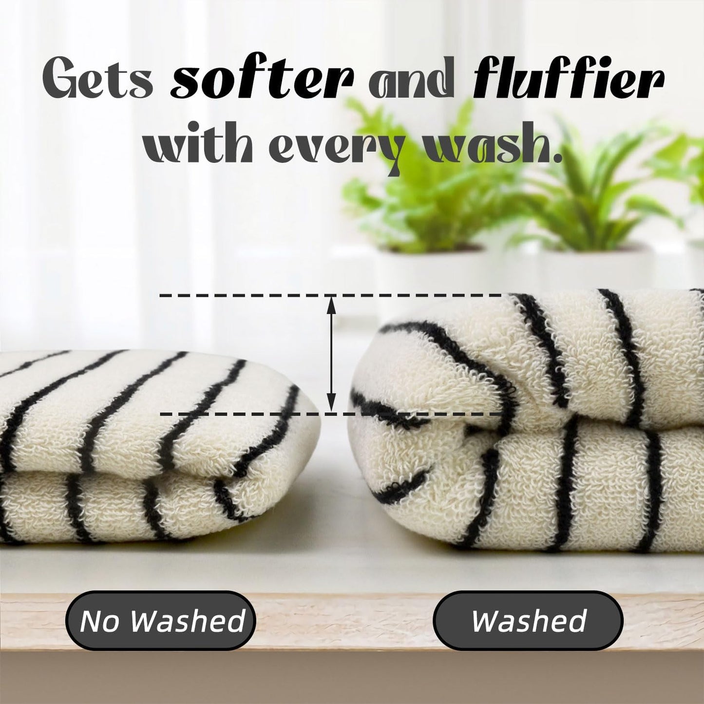 Jacquotha Hand Towels 4 Pack, Cotton Face Towels for Bathroom & Spa Days, Decorative Black Stripes for Kitchen Decor, 14” x 29”