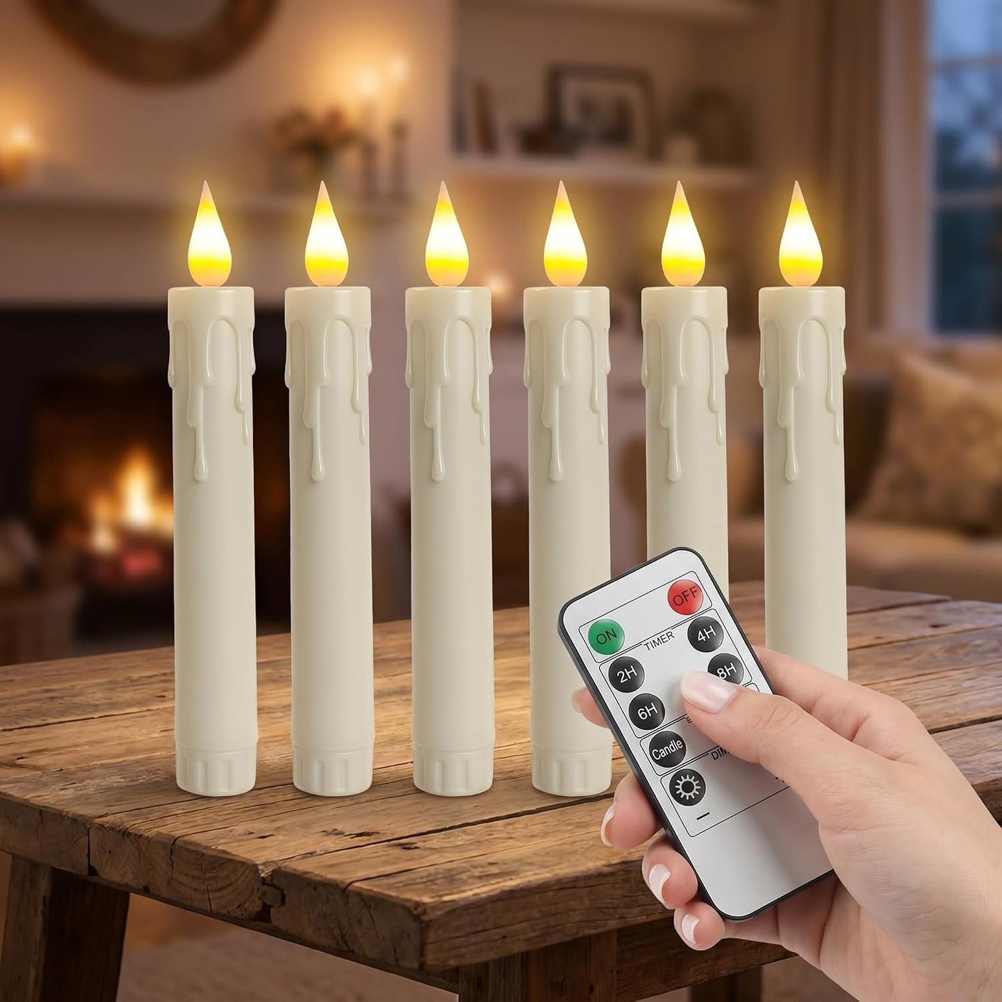 6.7 Inch Flameless Taper Candles with Remote and Timer, 6 Pack Battery Operated LED, 3D Flickering Flame Electric Candlesticks for Wedding Christmas Home Window Fireplace Decor, Ivory