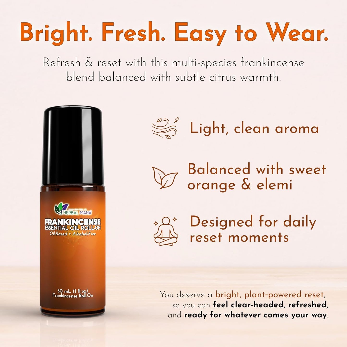 Frankincense Essential Oil Roll-On, 30mL (1 fl oz) – Pre-Diluted in Fractionated Coconut Oil (FCO) – Oil-Based, Alcohol-Free Aromatherapy Roller