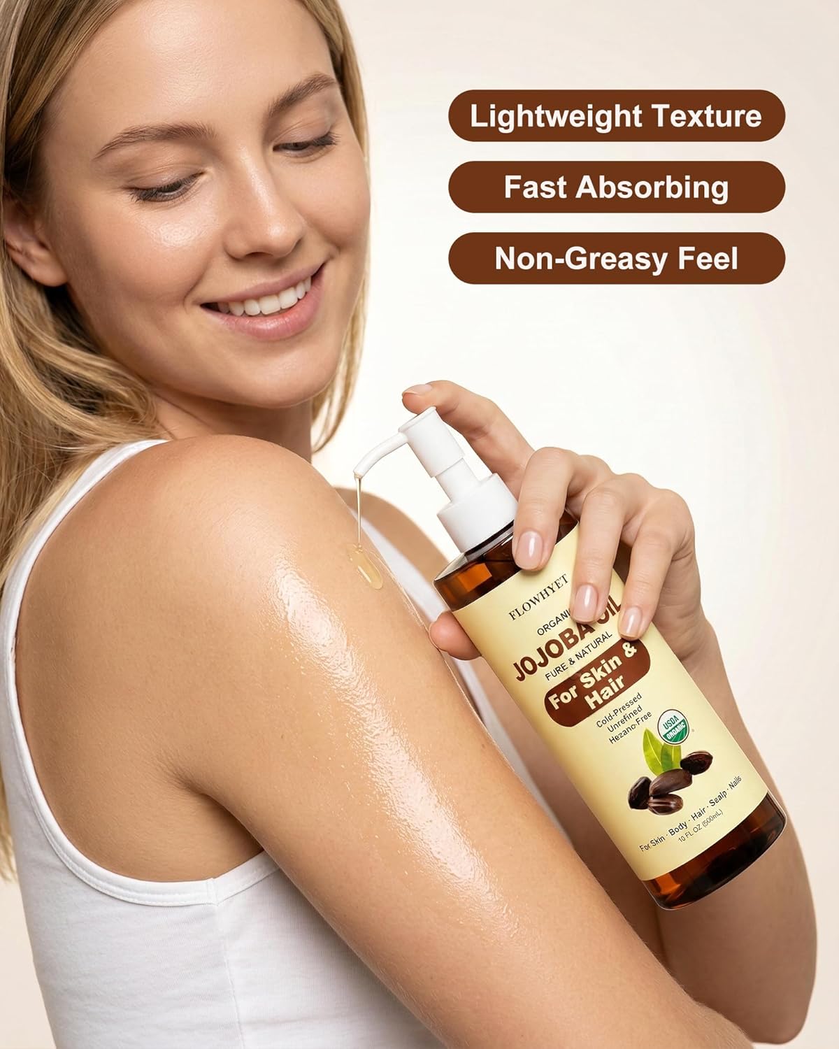 Jojoba Oil Organic Cold Pressed, USDA Certified, 16 fl oz 2 Pack (32 fl oz), 100% Pure Jojoba Carrier Oil for Skin, Hair, Face, Body, Scalp & Nails, Unrefined, Hexane-Free