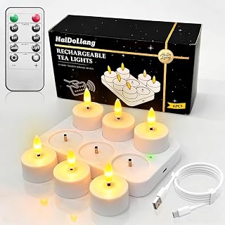 HAIDOLIANG Rechargeable Tea Lights with Remote Timer & Dimmer, USB Flickering Battery Operated Flameless Candles for Aniversary, Wedding Centerpiece Table Decor, Halloween, Christmas (6PCS)
