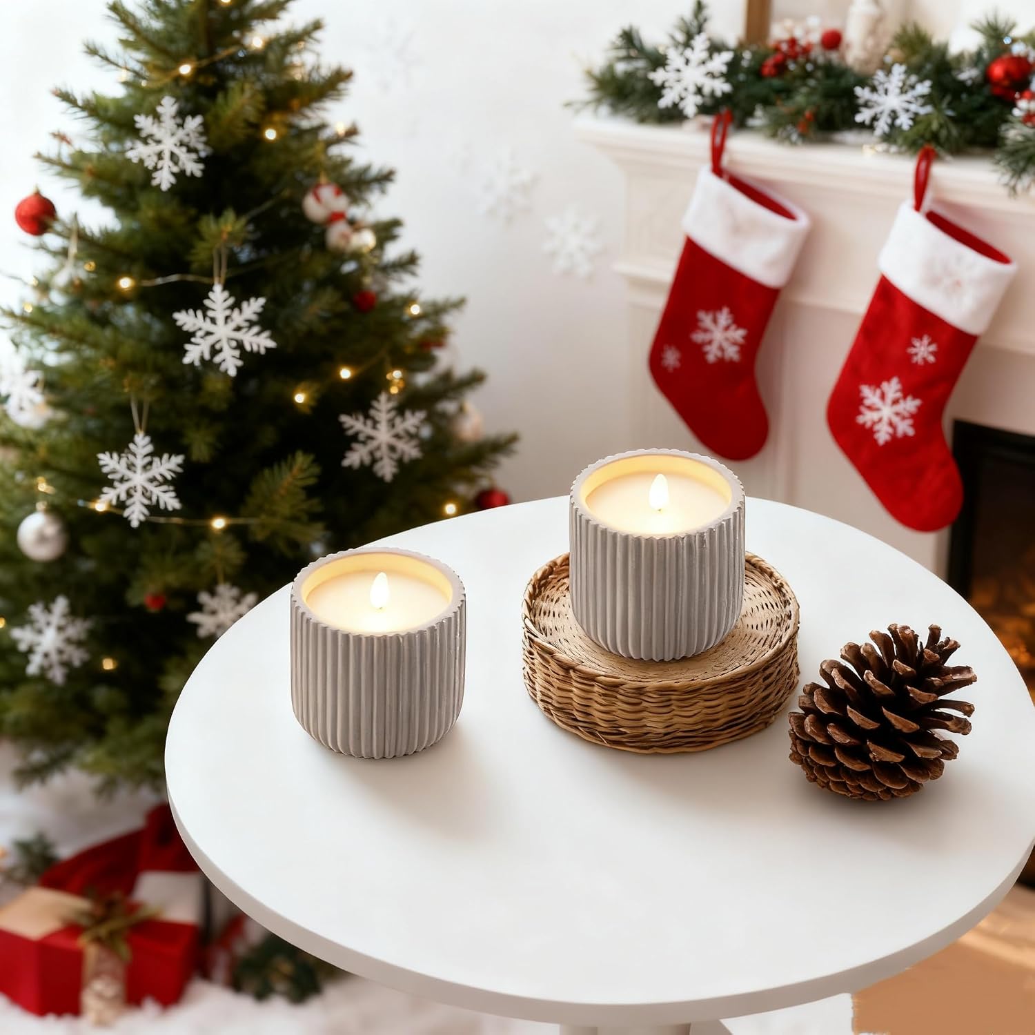 Flameless Christmas Candles,2 Pack Christmas Decorations Flameless Candles Battery Operated Candles for Christmas Home Decoration