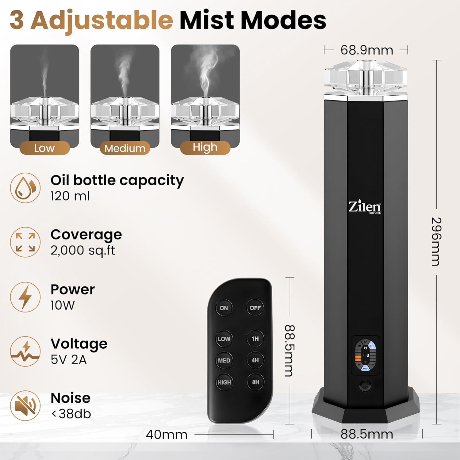 Limited Edition Design - Waterless Essential Oil Diffuser – 3600mAh Rechargeable Nebulizing Cold Air Scent Machine, Portable Luxury Crystal & Steel Design, Covers Up to 1,000 Sq Ft for Large Rooms