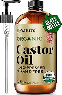UpNature Organic Castor Oil Cold Pressed Glass Bottle 16oz - 100% Pure USDA Certified, Hexane Free - For Face, Hair & Skin