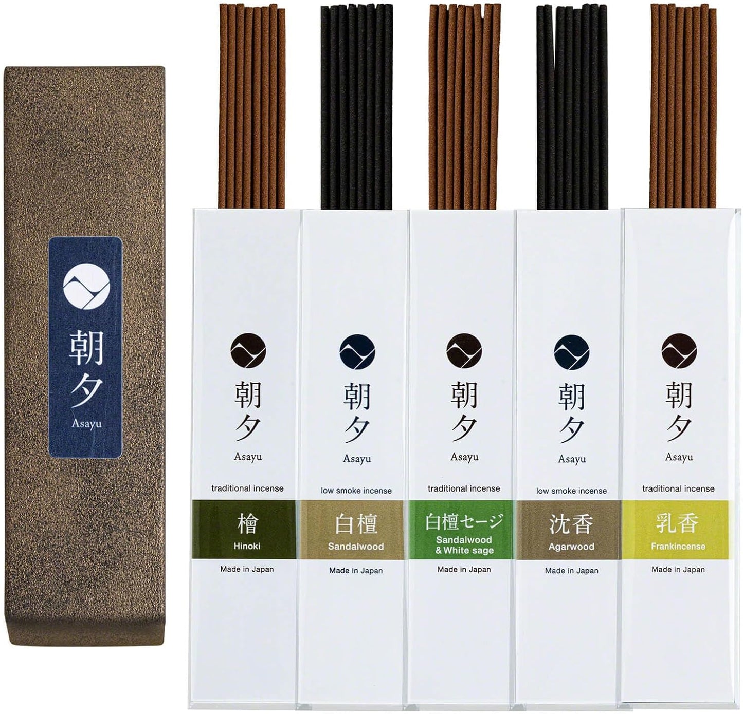 Asayu Japan Incense Sticks Assortment - 5 Natural Fragrances, 20g, 100% Made in Japan Incense Sampler Variety Pack - for Yoga, Zen Meditation & Relaxation