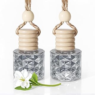 Hanging Car Air Freshener Diffuser, White Jasmine Essential Oil Car Freshener, Rearview Mirror Car Diffuser, Cute Glass Car Accessory for Women, Long Lasting Car Interior Freshener