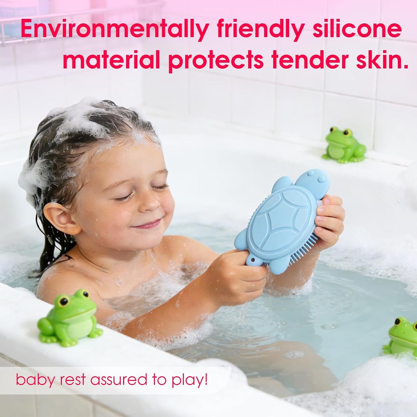 Baby Shower Brush,Kids Silicone Body and Back Exfoliating Mitt - Soft Bristles, Gentle Exfoliation, Cute Turtle Design Makes Children Love Bathing(Wathet)