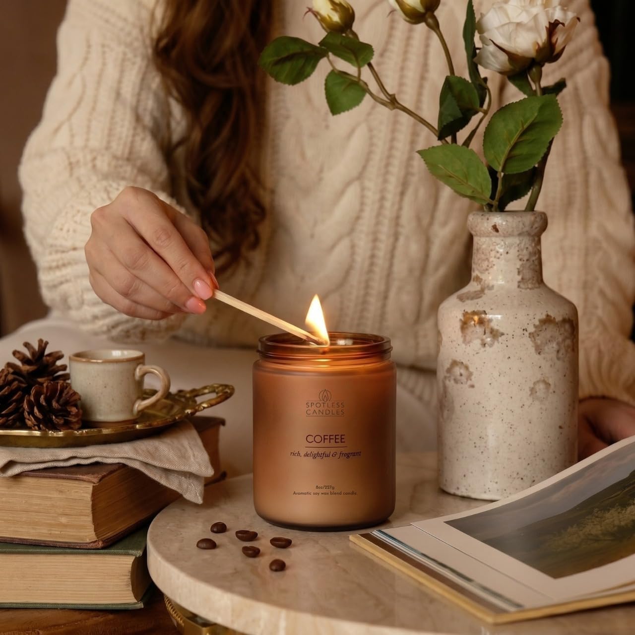 Classic Candle Gift Set; 4 x 8oz Scented Candles in Frosted Glass Jars; Coffee, Vanilla, Lavender, Pumpkin Spice; 200 Hours Burn Time; Gifts Set for Women; Premium Gift Box by Spotless Candles