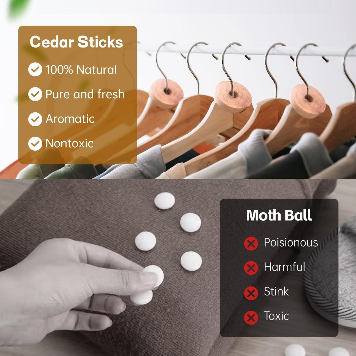 Cedar Blocks for Clothes Storage 50 Pack - 100% Natural Aromatic Cedar Rings and Balls for Closets & Drawers Freshener (30 Rings & 20 Balls)