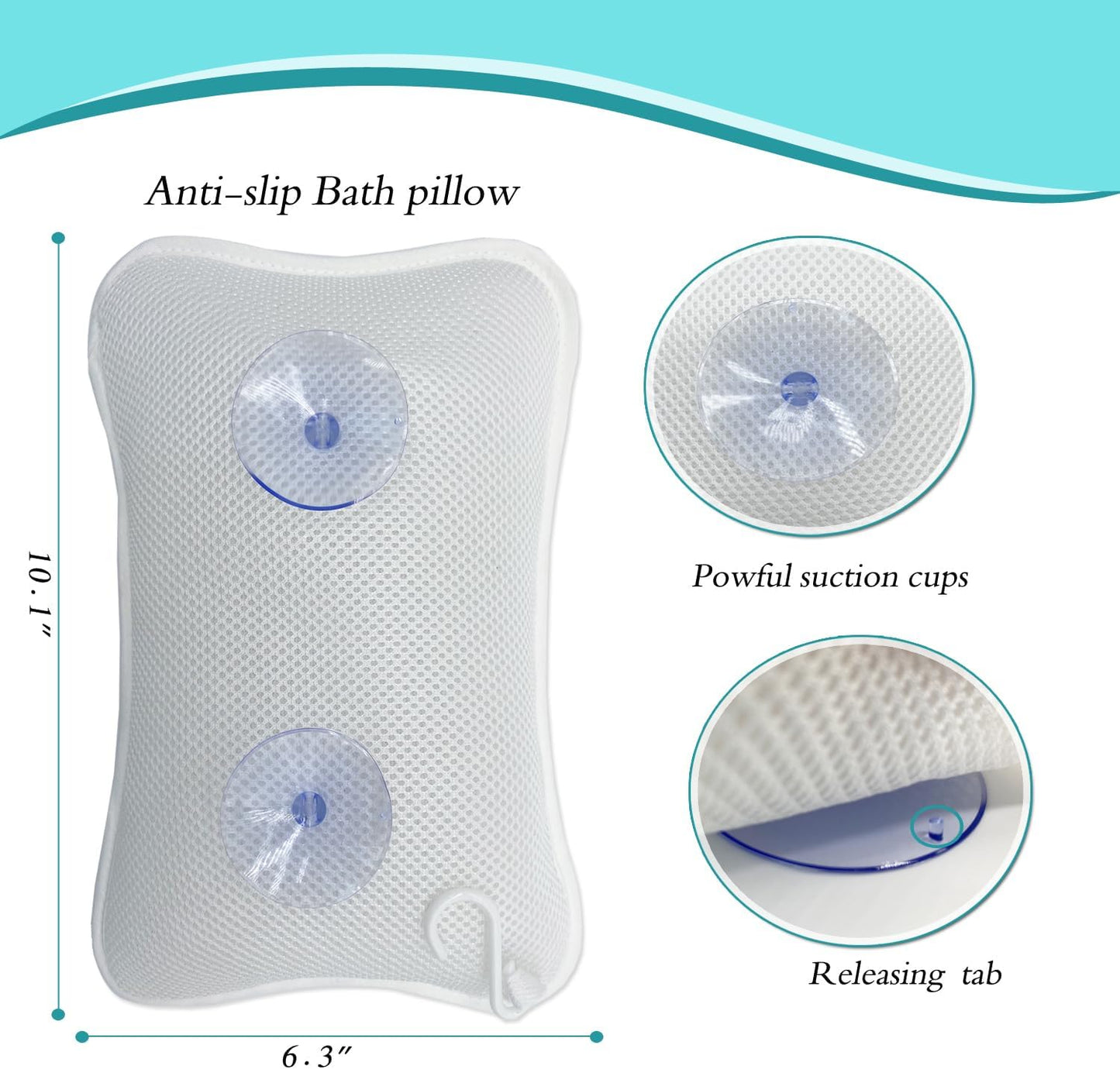 Bath Pillows for tub,Home Spa Pillows for Bathtub, Hot Tub,Head and Neck Support with 2 Strong Suction Cups,White