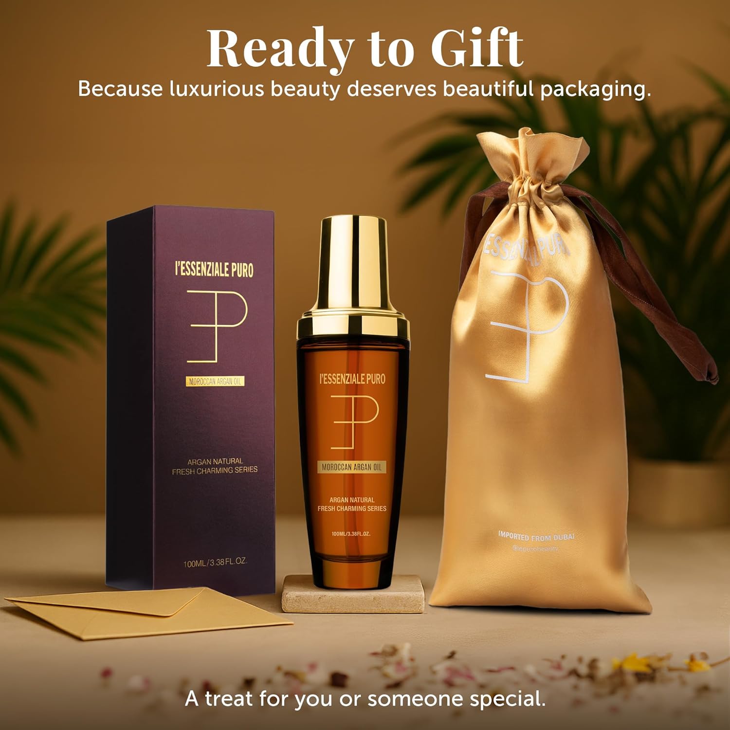 Dubai Premium Moroccan Argan Hair Oil & Body Elixir - Lightweight Treatment for Dry Damaged Hair, Split Ends - Controls Frizz, Boosts Shine, Hydrates Skin - 100 mL (3.38 Fl Oz)