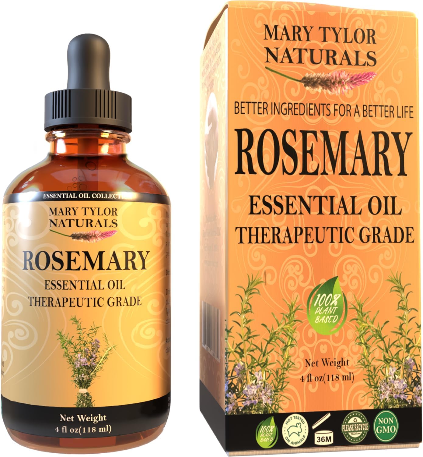 Rosemary Essential Oil (4 oz) Premium Therapeutic Grade, 100% Pure and Natural, Perfect for Aromatherapy, Diffuser, DIY by Mary Tylor Naturals
