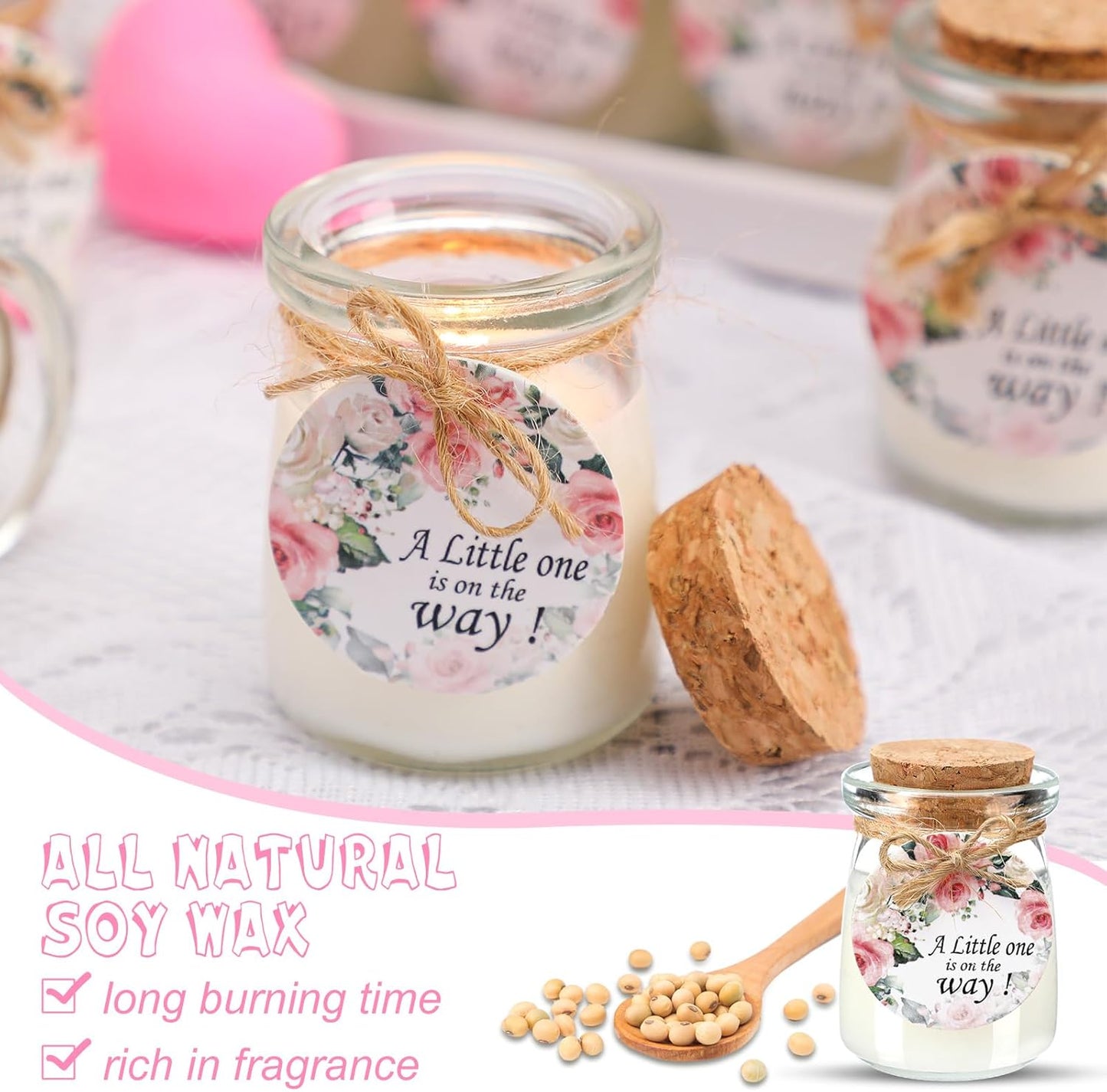 Threlaco 20 Pcs Flower Baby Shower Favors Party Candle Lavender Scented Glass Mason Jar Wax Candle Bulk for Guests Girl Boy Gender Reveal Party Gifts(Colorful)