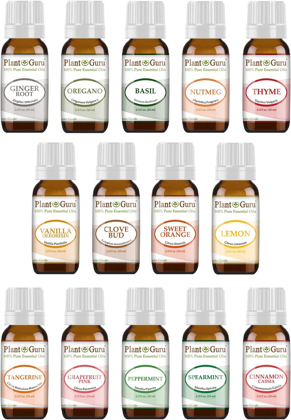 Kitchen Essential Oil Set 14-10 ml. 100% Pure Therapeutic Grade Includes Ginger, Oregano, Basil, Nutmeg, Thyme, Vanilla, Clove, Orange, Lemon, Tangerine, Grapefruit, Peppermint, Spearmint, Cinnamon