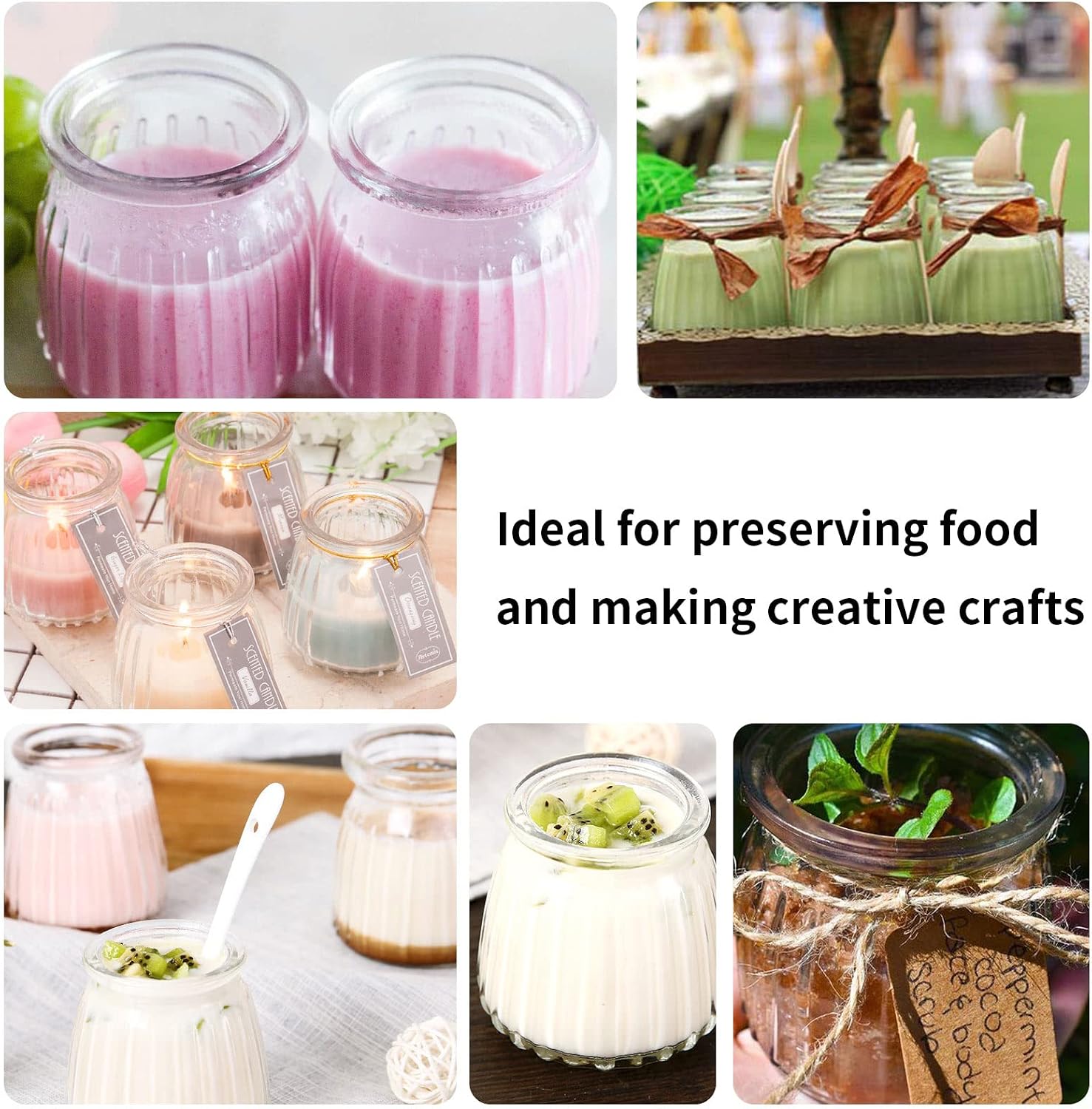 4oz Glass Jars with PE Lids and Cork Lids, 24 Pack Mini Pudding Jars Yogurt Jars Containers for Spice, Jam, honey, Mousse, Wedding, Shower Favors, DIY and Art