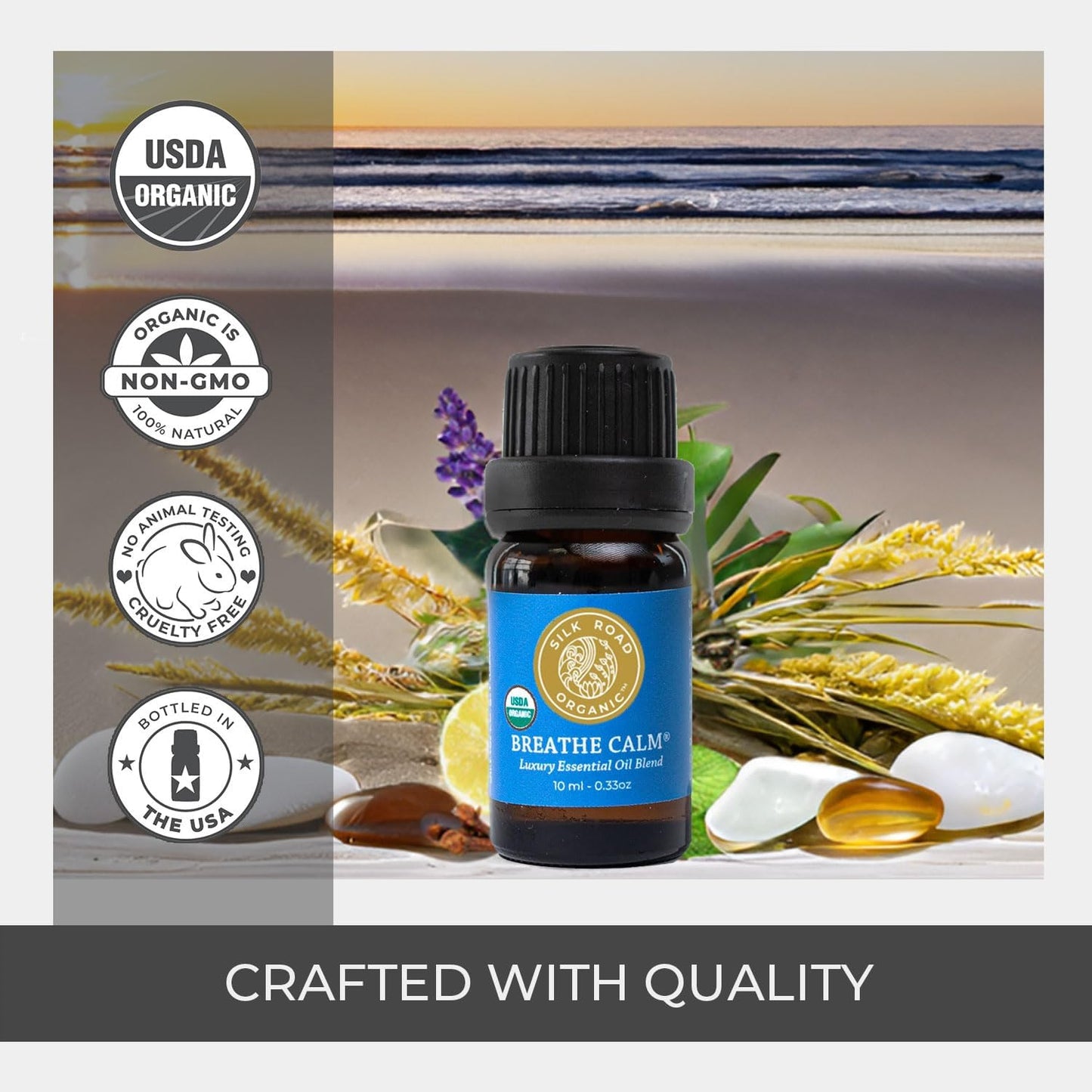 Silk Road Organic Breathe Calm Essential Oil Breathe Easy Blend for Cold, Cough, Congestion, Sinus & Allergy Support – USDA Certified Aromatherapy undiluted 10 ml Dropper
